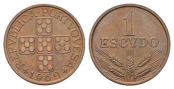 Португалия 1 эскудо 1969 первый год KM 597 бронза 4678-744