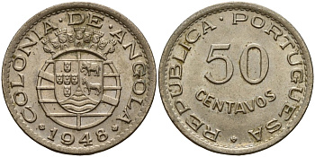 Ангола 50 сентаво 1948 300 лет революции 1648 года KM 72 никель бронза 4121-1046