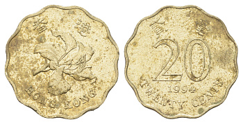Гонконг 20 центов 1994 KM 67 никель латунь 4701-169