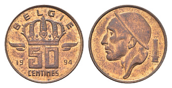 Бельгия 50 сантимов 1994 Belgie, Бодуэн I (1951-1993) KM 149 бронза 4705-315