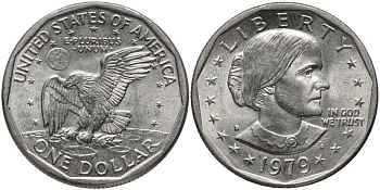 США 1 доллар 1979 D, Сьюзен Энтони KM 207 медь плакированная медно-никелем 111-923