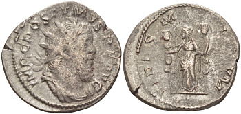 Римская Империя (императоры в Галлии) антониниан 260 - 269 Постум. IMP C POSTVMVS P F AVG / FIDES MILITVM, Фидея, персонификация Верности, с боевыми штандартами, Колония Агриппины, Very fine RIC 59 биллон 1073-12-62