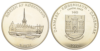 Дания 5 экю 1995 Копенгаген X 30 медно-никель BU 11-173-43