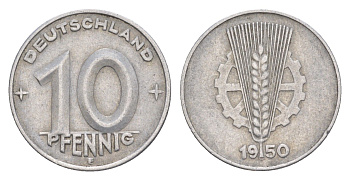 ГДР 10 пфеннигов 1950 E KM 3 алюминий 4647-942