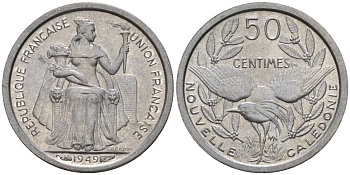 Французская Новая Каледония 50 сантимов 1949 птица кагу, заморские территории KM 1 алюминий 4154-132