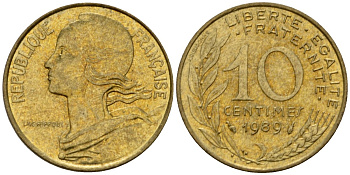 Франция 10 сантимов 1989 тип Marianne KM 929, le Franc 144.29 алюминиевая бронза 4390-113