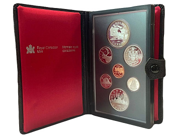 Канада набор из 7 монет (1, 5, 10, 25 и 50 центов; 1 доллар) 1981 100 лет Трансконтинентальной железной дороге, в оригинальной упаковке, с сертификатом подлинности KM 127, 60.2, 77, 74, 75.3, 120.1 и 130 PROOF 8-1-01-08