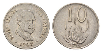 ЮАР 10 центов 1982 Окончание президентства Бальтазара Йоханнеса Форстера KM 112 никель 4627-224