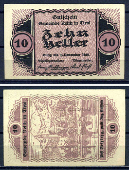 Райт (Тироль) 10 геллеров 1920 Jaksc/Pick?JPR0831a-10 бумага aUNC 7556-25-4-1