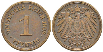 ГЕРМАНИЯ 1 ПФЕННИГ 1898 F KM 10, Jager. 10, Weege 2 медь 4528-1149
