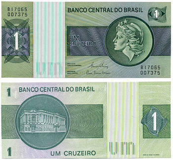 БРАЗИЛИЯ 1 КРУЗЕЙРО 1980 ПОДПИСЬ 20, СЕРИЯ В Pick 191Ас бумага 8611-36-3-2