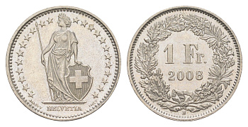 Швейцария 1 франк 2008 KM 24a медно-никель UNC 4556-742