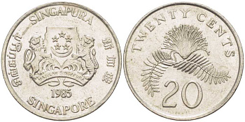 Сингапур 20 центов 1985 KM 52 медно-никель 210-822