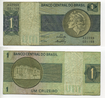 Бразилия 1 крузейро ND (1970-1972) серия А02089 Pick 191а бумага 7548-20-2-1