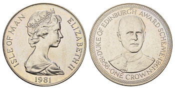 Остров Мэн 1 крона 1981 приз герцога Эдинбургского, портрет герцога КМ 73 медно-никель UNC 4386-215