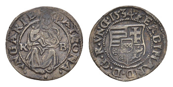 Венгрия 1 денар 1534 KB, Фердинанд I (1526-1564), мадонна с младенцем серебро EH 745a серебро 650-745