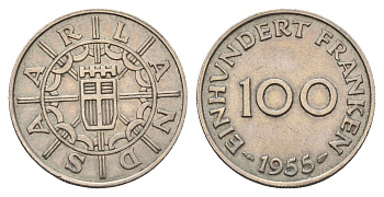 Саар 100 франков 1955 год-тип KM 4 медно-никель 4678-1124
