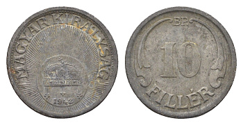 Венгрия 10 филлеров 1942 BP KM 507a железо 4665-742