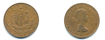 Великобритания 1/2 пенни 1966 Елизавета II (1952-2022) KM 896, Spink 4158 бронза 59-1335