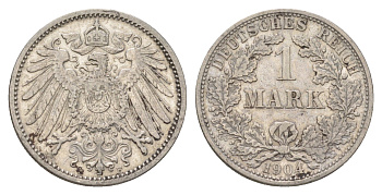 Германия 1 марка 1904 F, Вильгельм II (1888-1918) KM 14, J. 17 серебро 4626-153