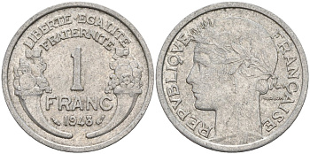 Франция 1 франк 1948 KM 885a.1 алюминий 4142-957