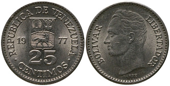 Венесуэла 25 сентимо 1977 Симон Боливар KM 50.2 никель 4576-666