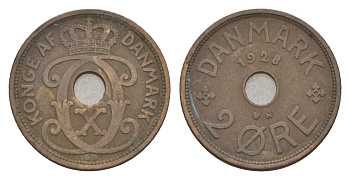 Дания 2 эре 1928 N, Кристиан X (1912-1947) KM 827 бронза 4658-218