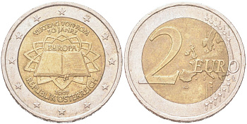 Австрия 2 евро 2007 50 лет подписанию Римского договора KM 3150 биметалл 4126-1223