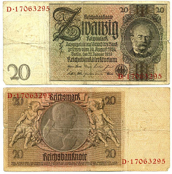 Германия 20 рейхсмарок 1929 Вернер фон Сименс, буква I, серия D Pick 181 a, Ros. 174 a  бумага   7203-5-1-1