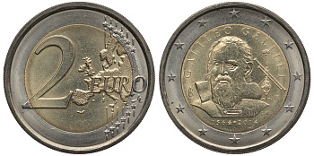 Италия 2 евро 2014 450 лет со дня рождения Галилео Галилея (1564-2014) KM 377 биметалл 177-157