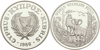 Кипр 1 фунт 1986 серия сохраним наш мир, муфлон KM 59 a серебро PROOF 1080-8-61