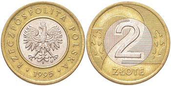 Польша 2 злотых 1995 MW KM 283 биметалл 4614-662