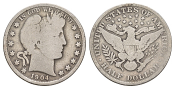 США 1/2 доллара (50 центов) 1904 50 центов Барбера KM 116 серебро    5010-1633