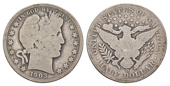 США 1/2 доллара (50 центов) 1903 O, 50 центов Барбера KM 116 серебро    5010-1631