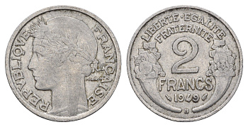 Франция 2 франка 1949 B KM 886a.2, Le Franc 269.15 алюминий 4118-617