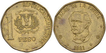 Доминиканская республика 1 песо 1991 Хуан Пабло Дуарте KM 80.1 медь цинк 4595-657