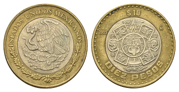 Мексика 10 песо 2005 KM 616 биметалл 4675-317