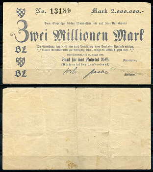 Германия, Биркенфельд 2000000 марок 1923 нотгельд, 20.08.1923 бумага 444-105-1-2