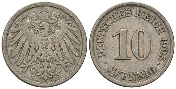 Германия 10 пфеннигов 1905 A KM 12, J. 13 медно-никель 4641-435