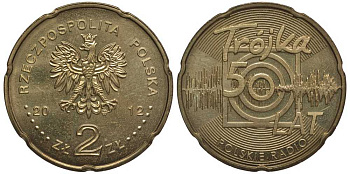 Польша 2 злотых 2012 MW, 50 лет радио "тройка" KM 816 нордик  UNC 111-543