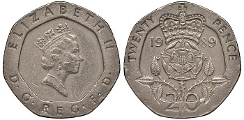 Великобритания 20 пенсов 1989 Елизавета II (1952-2022) KM 939, Spink 4361 (G2) медно-никель 4122-1117
