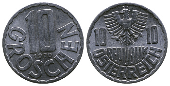 АВСТРИЯ 10 ГРОШЕЙ 1970 KM 2878 алюминий 4384-1132