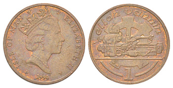 Остров Мэн 1 пенни 1994 АА, токарный станок, Елизавета II (1952) KM 207 бронза 4625-411