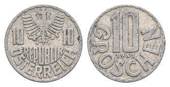Австрия 10 грошей 1951 KM 2878 алюминий 4576-826