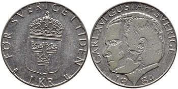 Швеция 1 крона 1984 Карл XVI Густав (1973- ) KM 852a медно-никель 4397-1147
