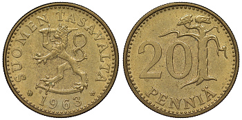 Финляндия 20 пенни 1963 KM 47 алюминиевая бронза 4681-121