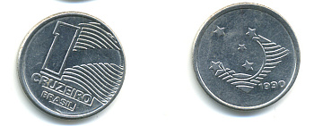 Бразилия 1 крузейро 1990 KM 617 нержавеющая сталь aUNC 93-1015