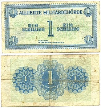 АВСТРИЯ 1 ШИЛЛИНГ 1944 ОККУПАЦИЯ СОЮЗНИКОВ, ВТОРАЯ МИРОВАЯ ВОЙНА Pick 103b бумага 3295-5-1-2