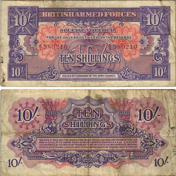 АНГЛИЯ 10 ШИЛЛИНГОВ 1946 ПЕРВАЯ СЕРИЯ, ДЛЯ ВООРУЖЕННЫХ СИЛ, СПЕЦИАЛЬНЫЙ ВАУЧЕР Pick M14a бумага VF 6283-19-4-2