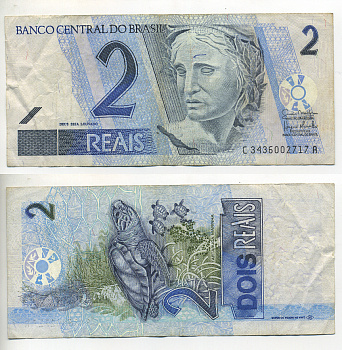 БРАЗИЛИЯ 2 РЕАЛА 2001- СЕРИЯ С-А, СТАРУЯ РЕСПУБЛИКИ, МОРСКИЕ ЧЕРЕПАХИ Pick 249 бумага 7548-22-1-1